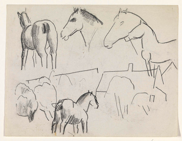 leo-gestel-1891-sketch-sheet-studies-of-horses-and-some-houses-art-print-fine-art-reproduction-wall-art-id-avyylgsxn