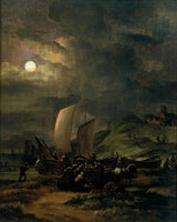 egbert-van-der-poel-1660-balıqçılıq-qayıqları-sahildə-gecə-art-çap-incə-art-reproduksiya-divar-art-id-aw0y82u5g