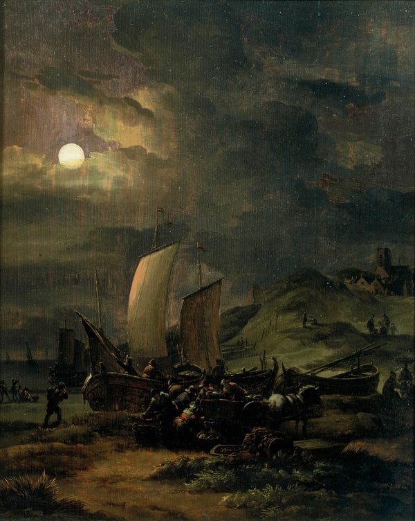 egbert-van-der-poel-1660-fishing-boats-on-the-beach-at-night-art-print-fine-art-reproduction-wall-art-id-aw0y82u5g