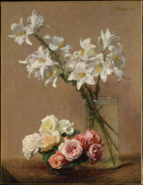 亨利·方丹·拉圖爾-1888-玫瑰和百合-藝術印刷-美術複製品-牆藝術-id-aw44sa50q
