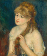 皮埃尔·奥古斯特·雷诺阿1876年-年轻的女人编织她的头发的艺术印刷精美的艺术复制品墙艺术idaw6lylgkb