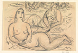 leo-gestel-1891-素描葉與兩個女人在水上藝術印刷美術複製品牆藝術 id-awaurwte7