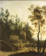 frederik-de-moucheron-1660-italienskt-landskap-med-jägare-konsttryck-finkonst-reproduktion-väggkonst-id-awdornz64
