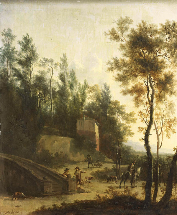 frederik-de-moucheron-1660-italian-landscape-with-hunters-art-print-fine-art-reproduction-wall-art-id-awdornz64