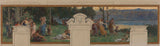 亨利·利奧波德·利維 1886 年烏爾克運河勞工和航海花園派對天花板和牆板藝術的龐坦寓言鎮草圖印刷美術複製品牆壁藝術
