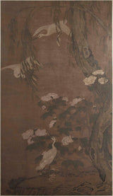 anonimo-1700-garzette-salice-e-peonie-stampa-d'arte-riproduzione-arte-parete