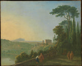 Richard-Wilson-1756-innsjøen Nemi-og-Genzano-fra-terrassen-of-the-Capuchin-klosteret-art-print-fine-art-gjengivelse-vegg-art-id-awlsdvr12