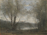 Jean-Baptiste-camille-corot-1855-a-pond-see-the-trees-art-print-fine-art-reproduction-wall-art-id-awoaupc0q