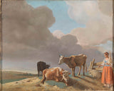 吉恩·艾蒂安·里奥塔德1761年，风景与母牛和绵羊和牧羊女的gewijzig艺术印刷精美的艺术复制墙艺术idawou7ppz4