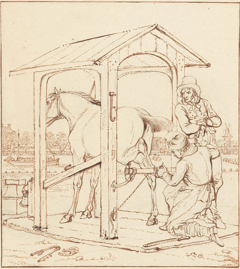 johannes-vinkeles-1793-shoeing-a-horse-art-print-fine-art-reproduction-wall-art-id-awpdp2xub