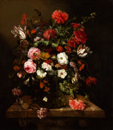 Abraham van-beyeren-1665-blomst-stilleben-med-en-ur-art-print-fine-art-gjengivelse-vegg-art-id-awwu7p38j