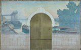 Генрі-Маріус-Каміль-Буве-1900-ескіз-для-весілля-зал-міста-ратуші-Аньєр-пейзаж-баржі-на-сені-з-мостом-з- asnieres-art-print-fine-art-reproduction-wall-art