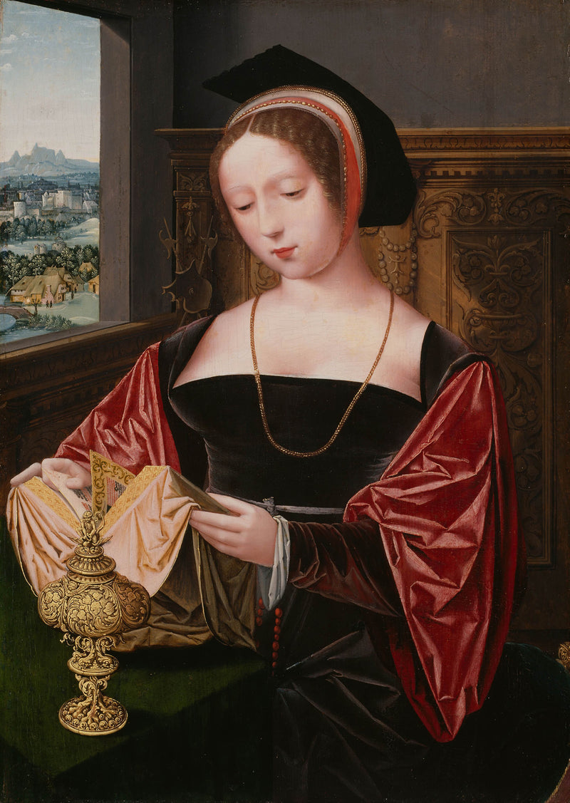 master-of-the-female-half-lengths-1530-a-lady-reading-saint-mary-magdalene-art-print-fine-art-reproduction-wall-art-id-awzapgvny