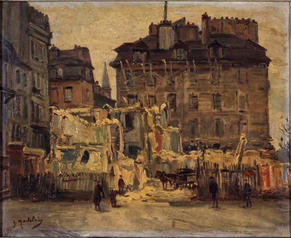 gustave-madelain-1933-demolition-of-the-street-from-the-hotel-de-ville-corner-of-rue-des-nonnains-dhyeres-1933-art-print-fine-art-reproduction-wall-art