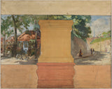 paul-leon-felix-schmitt-1902-skica-za-mesto-vanves-pogled-na-vanves-z-taverno-umetniški-tisk-likovna-reprodukcija-stenska-umetnost