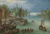 onbekend-1630-aanzicht-van-een-stad-langs-een-rivier-art-print-fine-art-reproductie-wall-art-id-ax97xfl94