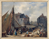 auguste-xavier-leprince-1823-havnen-i-honfleur-indlæsningen-af-kvæg-kunst-print-fin-kunst-reproduktion-væg-kunst