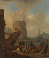 johannes-lingelbach-1664-italienischer-hafen-mit-festung-turm-port-on-the-art-print-fine-art-reproduktion-wandkunst-id-axg9thnu7