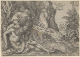 heinrich aldegrever-1554，一个很好的撒玛利亚人趋向于旅行者用油和酒或牧师的伤口和寓教于乐的寓言通过很好的撒玛利亚人艺术印刷精美的艺术复制墙艺术id-axhdvqztt