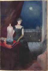 jean-louis-forain-1890-stående-kvinna-med-en-fan-art-tryck-finkonst-reproduktion-väggkonst-id-axi99n600