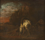 michelangelo-cerquozzi-landskab-med-en-hvid-hest-græsning-kunsttryk-fin-kunst-reproduktion-vægkunst-id-axiduv6su