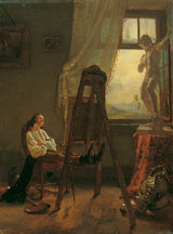 josef-danhauser-1830-yuxuya getmiş-ressam-studiyasında-art-çap-incə-art-reproduksiya-divar-art-id-axsyci636