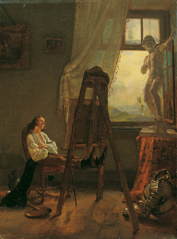 josef-danhauser-1830-the-fallen-asleep-painter-in-the-studio-art-print-fine-art-reproduction-wall-art-id-axsyci636