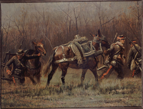 edouard-detaille-1881-military-scene-conducting-mobile-ambulance-mules-fragment-champigny-panorama-art-print-fine-art-reproduction-wall-art