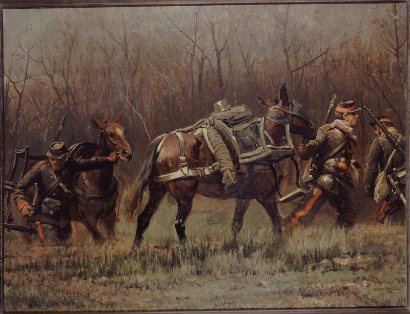 edouard-detaille-1881-military-scene-conducting-mobile-ambulance-mules-fragment-champigny-panorama-art-print-fine-art-reproduction-wall-art