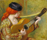 Pierre Auguste雷诺阿1898年，年轻的西班牙女人，带着吉他的艺术印刷精美的艺术复制品，墙上的艺术，id-ay1l753db