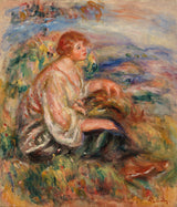 pierre-auguste-renoir-1917-kvinde-i-tyl-kjole-og-sort-nederdel-kvinde-tyl-bluse-og-sort-nederdel-i-et-landskabskunst-print-fine-art-reproduction- wall-art-id-ay2ke14uk