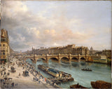 giuseppe-canella-1832-la-citta-e-il-pont-neuf-visti-dal-molo-del-louvre-stampa-d'arte-riproduzione-d'arte-arte-da-parete