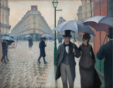 gustave-caillebotte-1877-Pariis-tänav-vihmane päev-kunst-print-kujutav kunst-reproduktsioon-seinakunst-id-aycsfhaxq