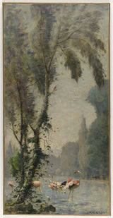 保羅·維森-1891-巴黎市政廳節日樓梯草圖和動物園藝術印刷品美術複製品牆-藝術