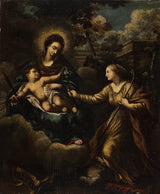 未知的 17 世纪处女和孩子与圣玛莎艺术印刷精美艺术复制墙艺术 id-aygto0dy9