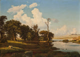 heinrich-buntzen-1840-eikenbomen-bij-een-zwembad-kunstprint-kunst-reproductie-muurkunst-id-ayhv2agka