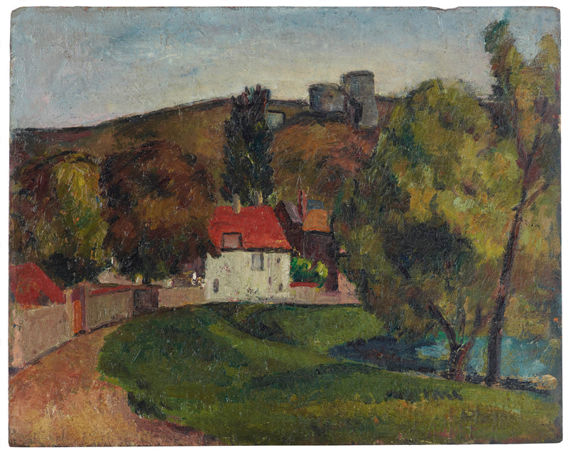 frederick-porter-1915-landscape-village-beneath-the-ruins-art-print-fine-art-reproduction-wall-art-id-ayq08k71b
