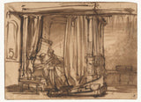 rembrandt-van-rijn-1638-żona-saskia-siedzi-w-łóżku-z baldachimem-druk-reprodukcja-dzieł sztuki-sztuka-ścienna-id-ayumoxyi7