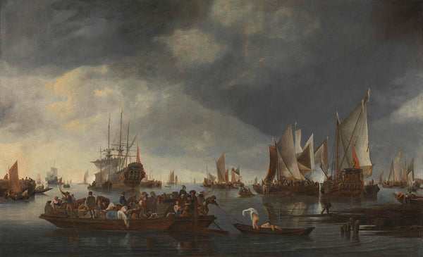 hendrick-jacobsz-dubbels-1650-harbor-with-sailboats-and-ferry-boat-art-print-fine-art-reproduction-wall-art-id-ayymrdgeo