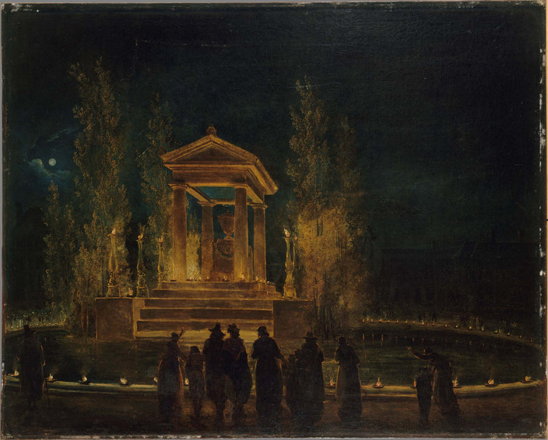 hubert-robert-1794-the-mausoleum-provisional-jean-jacques-rousseau-in-the-basin-of-the-tuileries-before-the-translation-of-his-ashes-to-the-pantheon-night-of-10-to-11-october-1794-art-print-fine-art-reproduction-wall-art