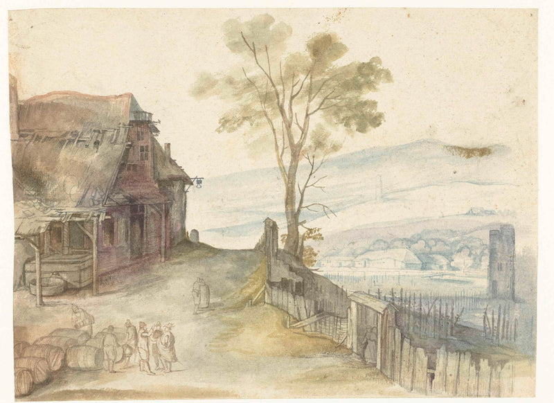 unknown-1500-landscape-with-a-tavern-and-a-fence-art-print-fine-art-reproduction-wall-art-id-az93b36j2