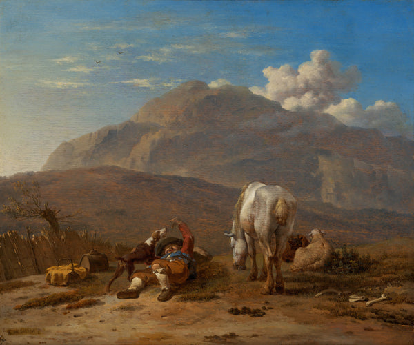 karel-dujardin-1665-italian-landscape-with-a-young-shepherd-playing-with-his-dog-art-print-fine-art-reproduction-wall-art-id-az9af6n55