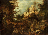 roelant-savery-1620-caça-javali-em-uma-paisagem-rochosa-impressão-arte-reprodução-de-arte-parede-id-az9vp3698