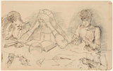 約瑟夫-以色列-1834-手閱讀和工作女性藝術印刷美術複製牆藝術 ID 阿茲西布洛斯研究