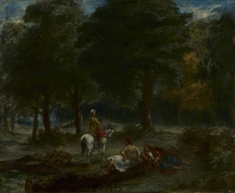 eugene-delacroix-1858-greek-cavalry-men-resting-in-forest-art-print-fine-art-reproduction-wall-art-id-azdvu5zgk
