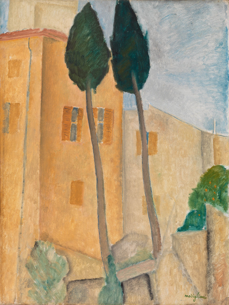 amedeo-modigliani-1919-cypresses-and-houses-at-cagnes-cypress-and-houses-in-cagnes-art-print-fine-art-reproduction-wall-art-id-azdymiyi8