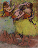 埃德加·德加1900年，三位舞蹈家与头发辫子，三位舞蹈家，在辫子的头发，艺术印刷精美的艺术复制品，墙上的艺术，id-azdyn1676