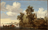 salomon-van-Ruysdael-1650-elven-landskapet-med-en-ferje-art-print-fine-art-gjengivelse-vegg-art-id-azh660fp6