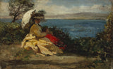 jules-breton-1870-woman-with a-parasol-douarnenez-art-print-fine-art-reproduction-wall-art