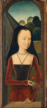 汉斯·迈默林1485年年轻的女人，用粉红色的艺术印刷精美的艺术复制品墙艺术ID-azmht4nvu